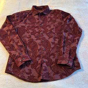 Consequence slim fit maroon paisley print long sleeve button up size M velvet